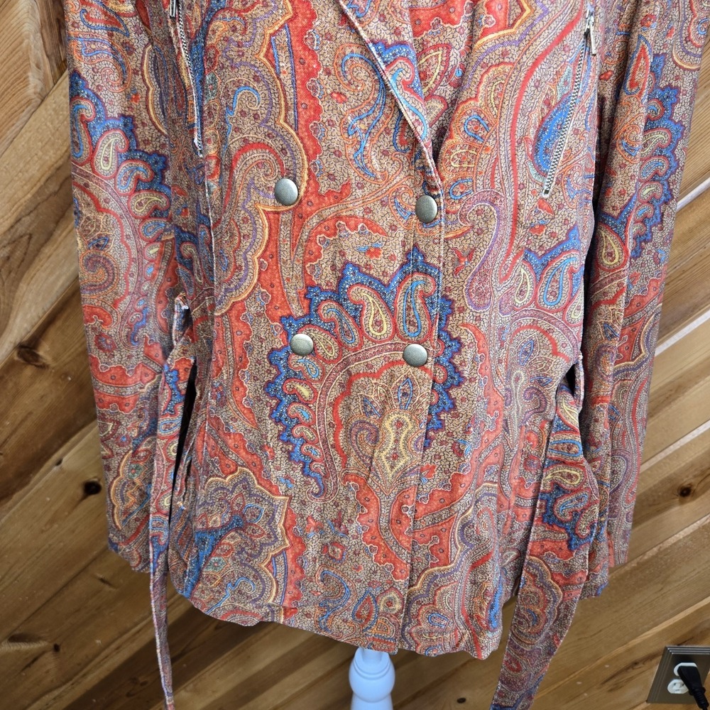 Vtg Silvia Miccio Paisley‎ Light Weight Double Breasted Jacket Belt Sz Large - Picture 3 of 8
